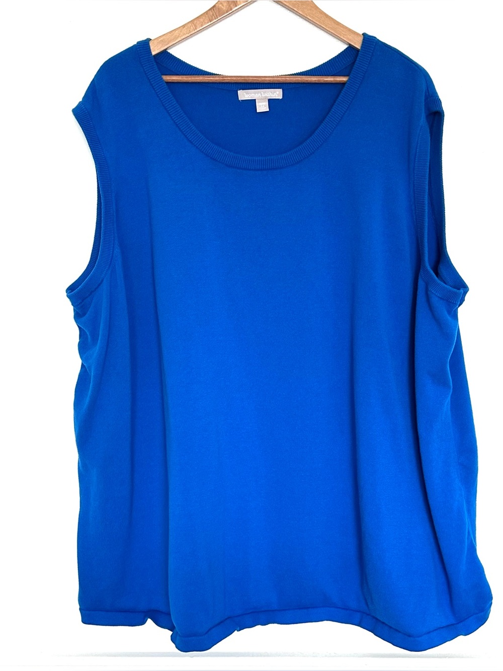 Woman Within Plus Vest 5X Blue Cotton Sleeveless Pullover Solid